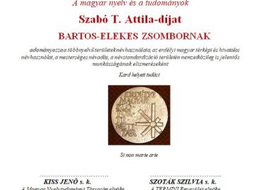 Az EME 2020. március 21-i közgyűlésének dokumentumai. A Szabó T. Attila-díj átadása
