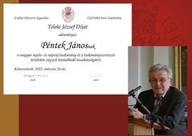 Teleki József tudományos díjat kapott Péntek János akadémikus