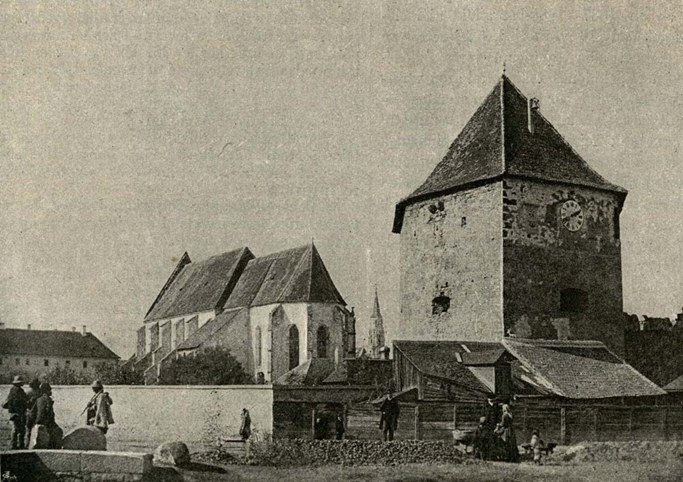 A református főiskola, a Farkas utcai református templom és a Bethlen-bástya (1889)
