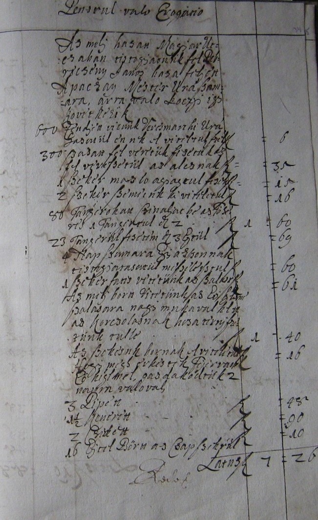 Bejegyzés az 1655–1656-os évi számadáskönyvben az Apáczai részére bérelt ház költségeiről (saját fotó)