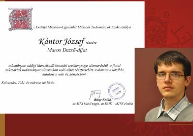 Kántor József kiemelkedő kutatási tevékenységeiért Maros Dezső-díjban részesült