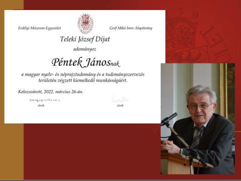 Teleki József tudományos díjat kapott Péntek János akadémikus